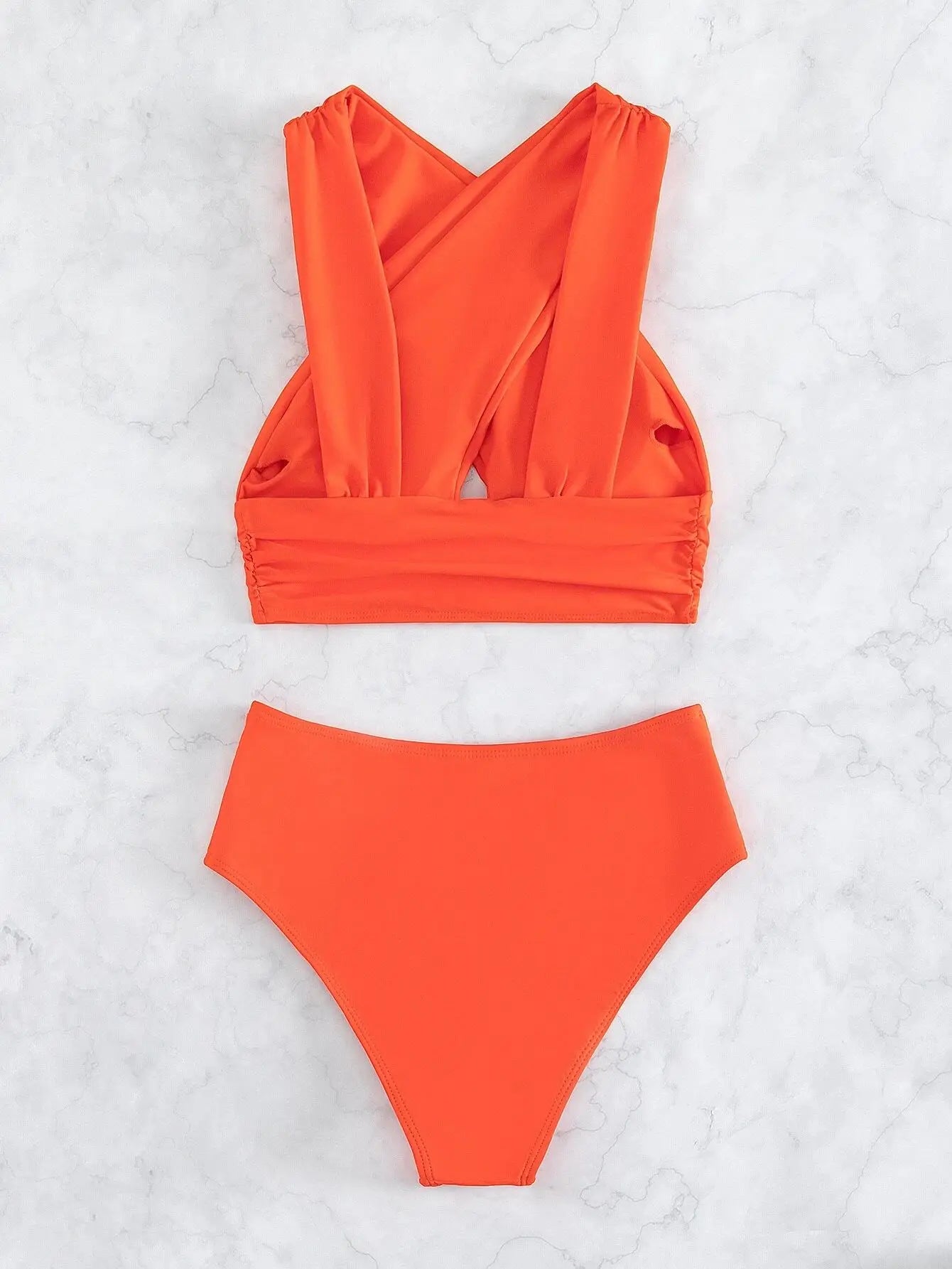 Bikini de Cintura Alta con Pliegues Cruzados - Traje de Dos Piezas