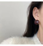 Pendientes de aro cuadrados rojos y negros reducidos geométricos para mujer, accesorios de joyería para mujer, regalos para amigos y familiares