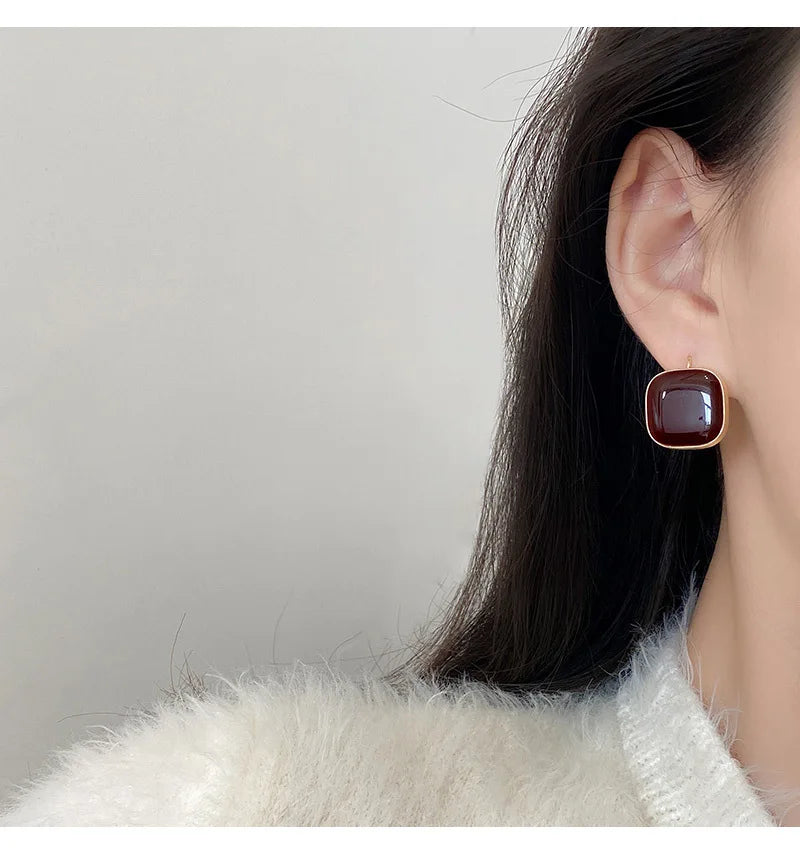Pendientes de aro cuadrados rojos y negros reducidos geométricos para mujer, accesorios de joyería para mujer, regalos para amigos y familiares