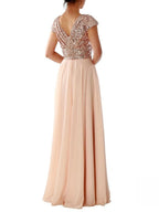 Vestido Cóctel Gasa Plisado Elegante Lentejuelas | Cuello V Formal Longitud Suelo