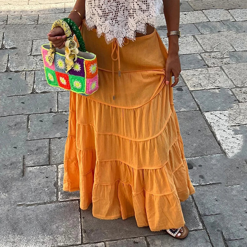 Falda Larga Plisada Playa Verano Estilo Casual Mujer Costa Rica