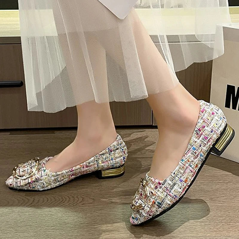 Zapatos Planos de Retales con Hebilla | Estilo Coreano | Punta Estrecha | Primavera y Otoño