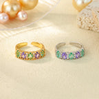 Anillo Ticotrendy Lujo | Circón Arcoíris | Abierto Acero Oro | Joyería Moda