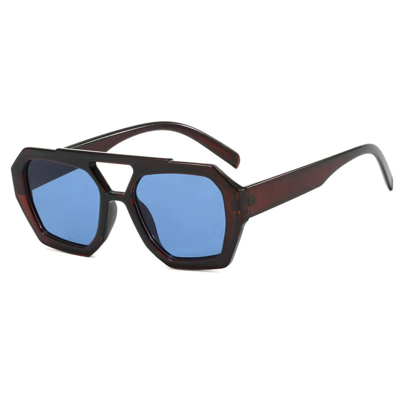 Gafas Sol Retro Doble Puente Montura Grande | Leopardo Té Degradado Moda Casual
