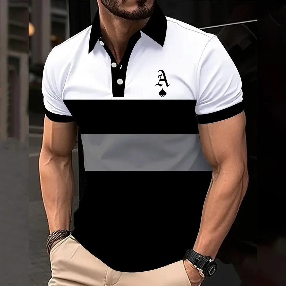 Polo Clásico Hombre Estampado Rayas | Golf Manga Corta Respirable Cintura Ancha