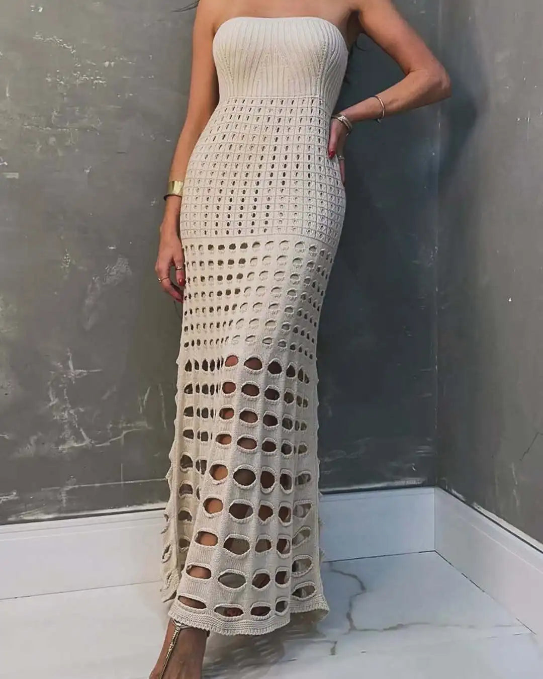 Vestido Largo Sin Tirantes Espalda Descubierta