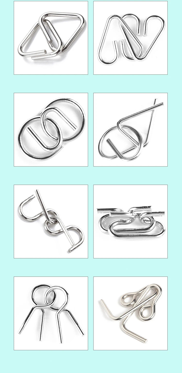 Rompecabezas de anillo chino de Metal para niños y adultos, puzles mágicos, rompecabezas clásicos, IQ Brain Teaser, 8 juegos por paquete