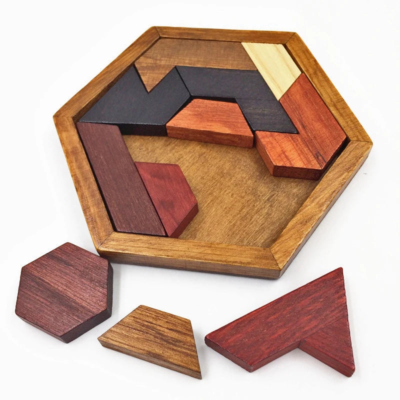 Rompecabezas Tangram hexagonal clásico, rompecabezas De madera para niños, juegos De pensamiento lógico, Casse Tete Rompecabezas De Madera