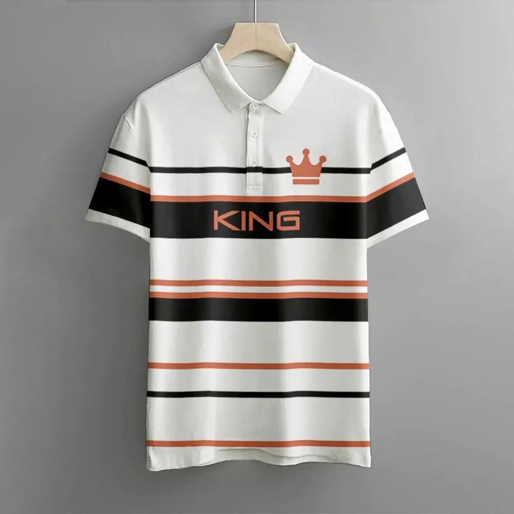 Polo Hombre Golf Casual Negocios Manga Corta Rayas | Respirable Elástico