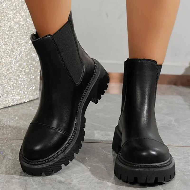 Botines Negros de Plataforma | Estilo Británico | Antideslizantes | Mujer