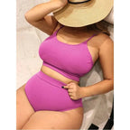 Bikini de Dos Piezas Talla Grande - Color Sólido y Estilo Sexy para Playa