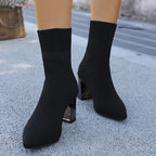 Botines Tejidos | Punta Fina y Tacón Grueso | Estilo Tico Elegante