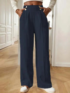 Pantalón Drapeado Elegante | Cintura Alta, Recto, Suelto y Color Sólido Verano 2025
