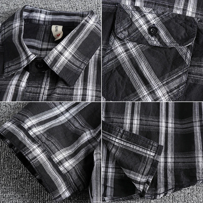 Camiseta Cuadros Vintage Hombre | Algodón Lavado | Dos Bolsillos | Estilo Costa Oeste | Ticotrendy