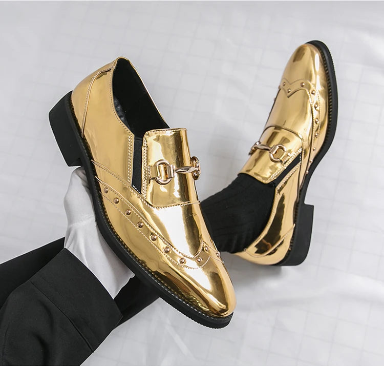 Zapatos Hombre Charol Elegantes Punta Puntiaguda Boda Sin Cordones | Diseño Liso