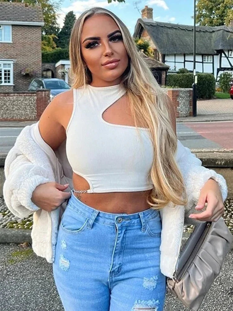 Top corto gótico Grunge con cadena recortada para mujer, ropa de verano Y2K, Top sin mangas liso, estilo callejero, 2023