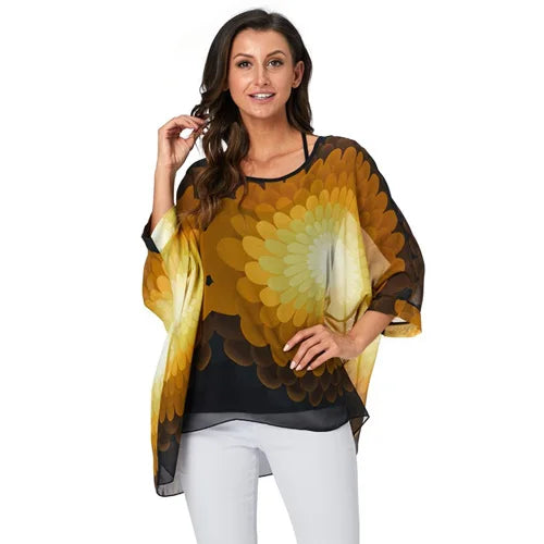 Vestido casual bohemio estilo chiffon disponible en tallas grandes 4XL 5XL 6XL vestido vintage floreado con cuello en O camiseta estilo long top