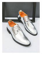 Zapatos Hombre Charol Plateados Lujo Boda Fiesta Punta Puntiaguda | Talla Grande