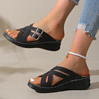 Zapatillas de Cuña con Tiras Cruzadas | Colores Combinados | Suela Suave Antideslizante | Talla 43
