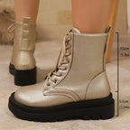 Botines Dorados de Plataforma | Cuña y Cordones | Mujer