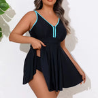 Tankini Cuello en V con Lazos y Falda Talla Grande