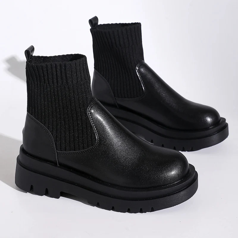 Botas Chelsea De Plataforma Mujer | Tacón Alto Cuadrado Impermeable | Estilo Leisure PU