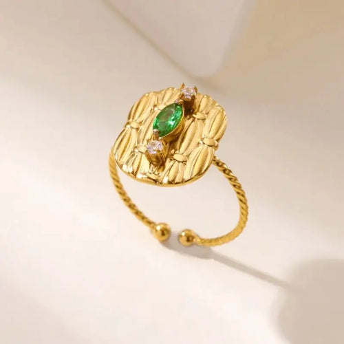 Anillo Ticotrendy Geométrico | Circón | Abierto Acero Inox Oro | Joyería Moda 2025