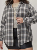 Camisa Cuadros Gris Diseño Simple Plus Size | Manga Larga Holgada | Tallas 1XL-5XL | Tico Trendy