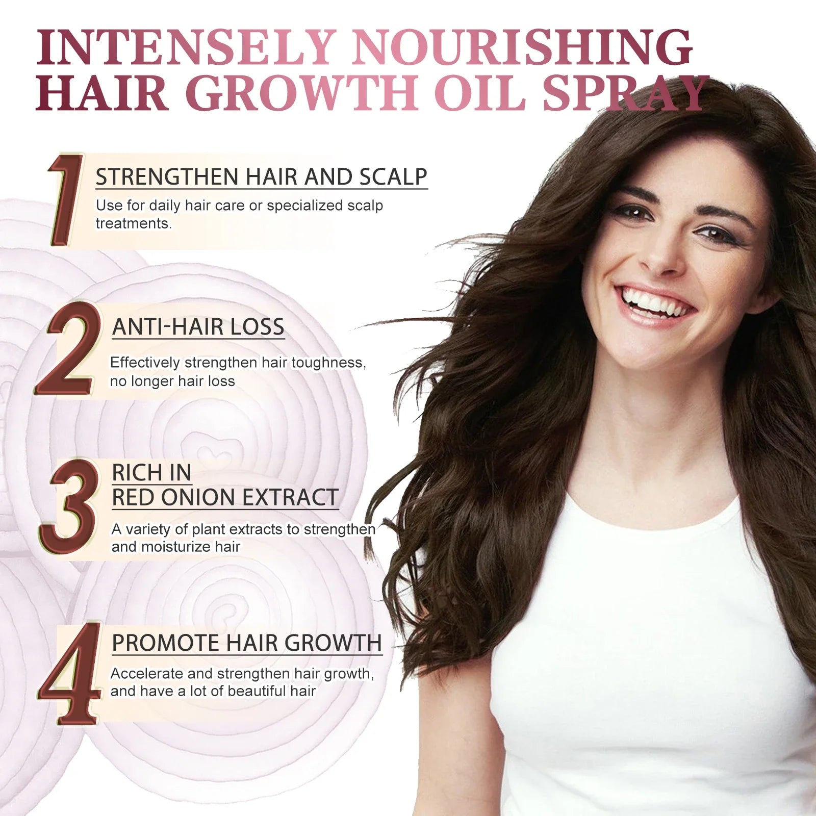 Spray para el cuidado del aceite esencial para el crecimiento del cabello, cebolla roja, previene la caída del cabello, nutre las raíces, mejora la textura del cabello, productos para el cuidado