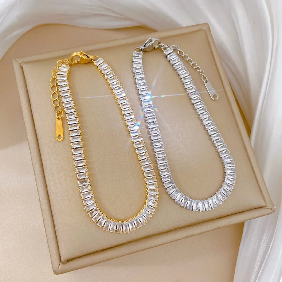 Pulseras de cadena de tenis de circonio brillante de lujo de acero inoxidable para mujeres y hombres, brazalete de moda de Hip Hop, accesorios, regalos de joyería