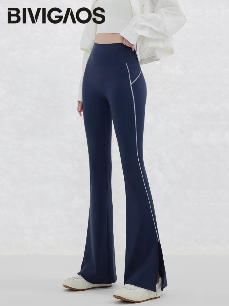 Pantalón Acampanado Curva Raya | Micro Flare Tobillo Dividido | Piel Tiburón Cintura Alta Sexy