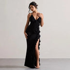 Vestido Halter Espalda Descubierta con Abertura