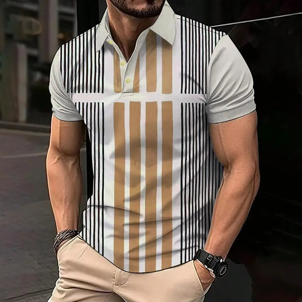 Polo Hombre Ticotrendy Vintage Estampado Celosía Manga Corta | Respirable Elegante