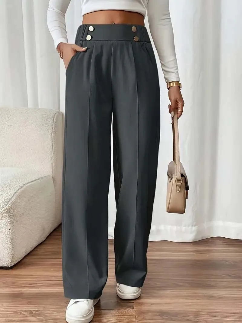Pantalón Drapeado Elegante | Cintura Alta, Recto, Suelto y Color Sólido Verano 2025