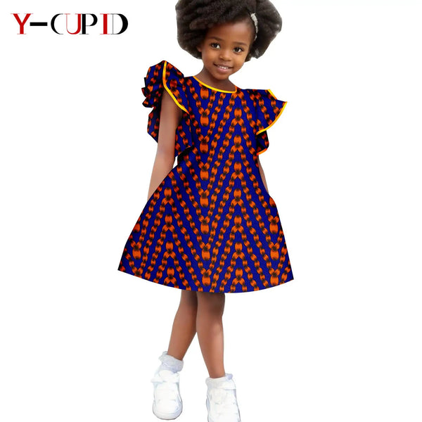 Vestido Ankara Manga Volantes Algodón Niña | Africano Fiesta | Tallas S-XXL | Tico Trendy