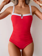 Traje de Baño Sexy de Cuello V y Cintura Alta | Playa