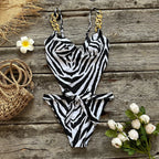 Traje De Baño Sexy Rayado Cintura Alta Playa Mujer Una Pieza