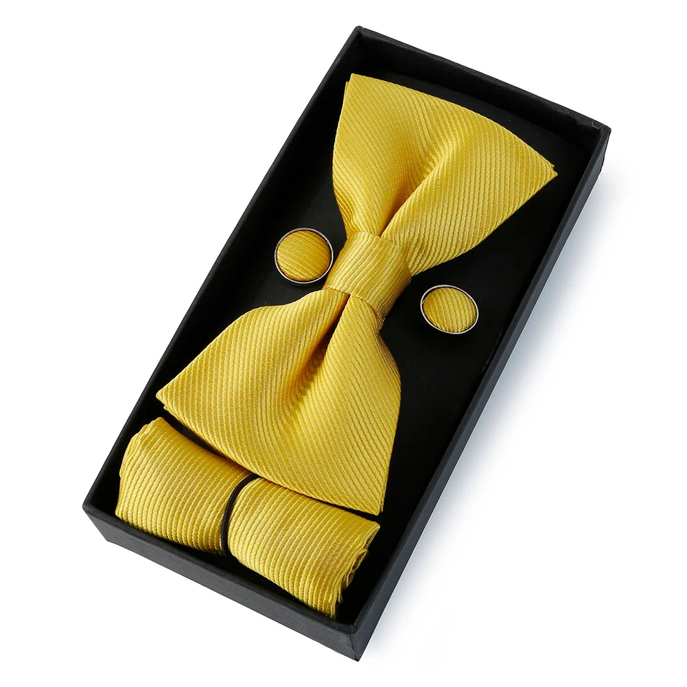 Set De Pajarita Pañuelo Gemelos Regalo Elegante Estilo Para Hombres