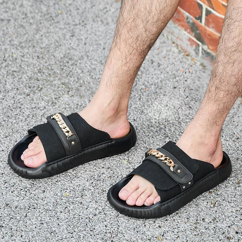 Sandalias Hombre Cuero Artificial Planas Gancho Lazo Casuales Moda | Verano