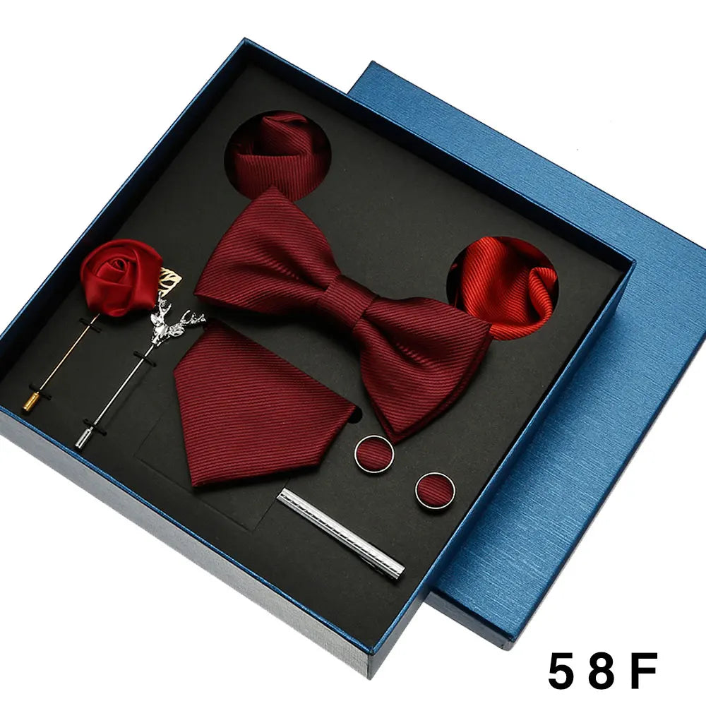 Set de Lujo Corbata Pajarita Pañuelo Gemelos Estilo Tico Elegante