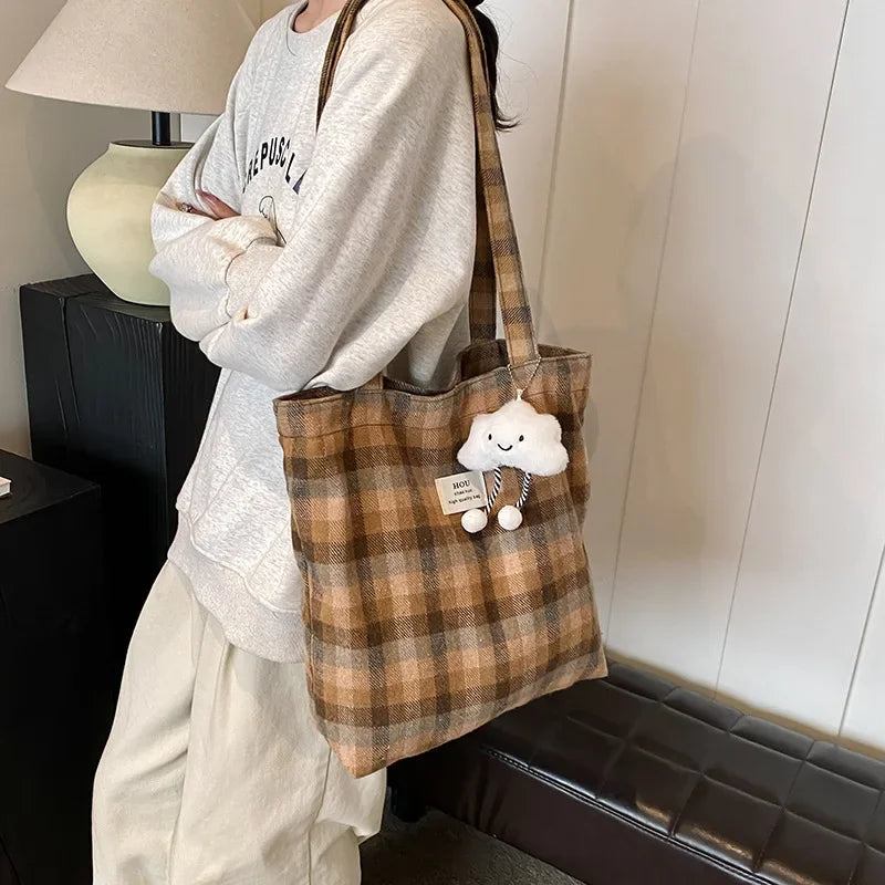 Bolso Hombro Vintage Mujer A Cuadros Gran Capacidad