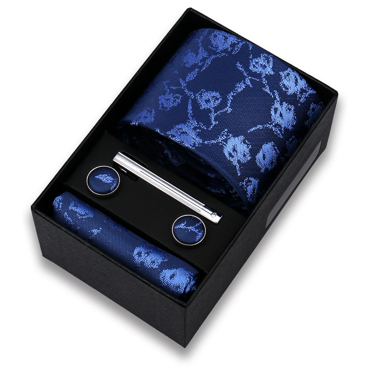 Conjunto de Lujo Corbata Gemelos Clip Pañuelo para Hombres Negocios Boda
