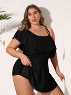 Tankini con Volantes y Hombro Descubierto Talla Grande