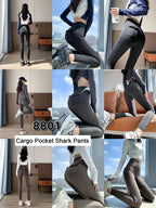 Leggings Piel Tiburón Cargo | Cintura Alta Elástico Sexy | Bolsillo Fitness Deporte PV | Ticotrendy