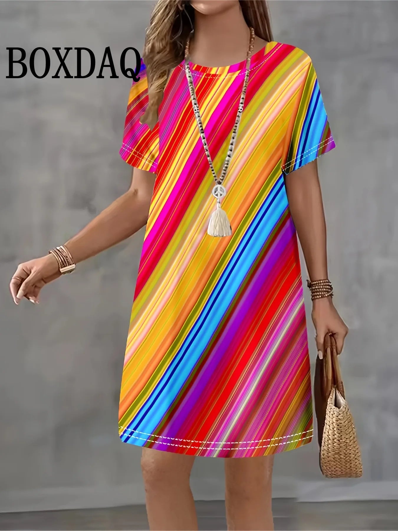 Vestido Casual Elegante para Mujer | Minivestido Holgado a la Moda | Estampado de Rayas Verano | Tico Trendy
