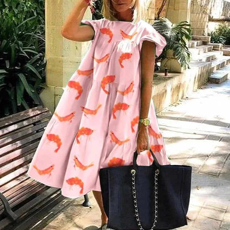 Vestido Holgado Kawaii Vintage | Estampado | Manga Corta | Talla Grande