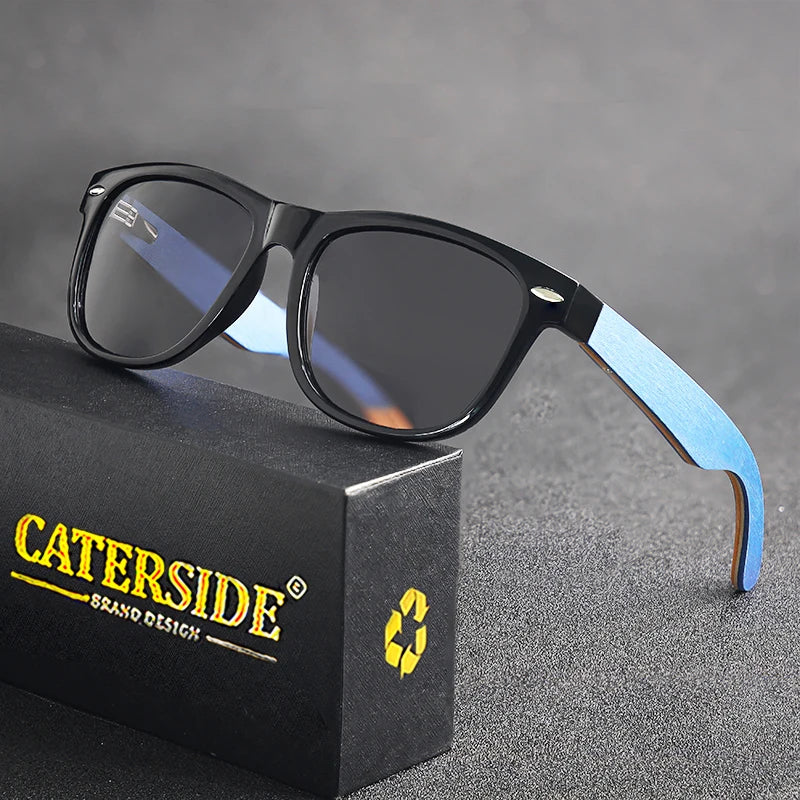 Gafas de Sol CATERSIDE Retro | Madera Natural y Montura TR90 | Lentes Polarizadas Ovaladas