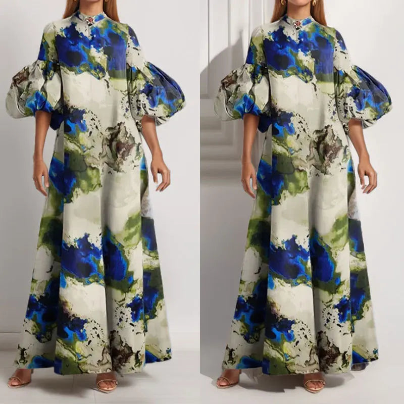 Vestido Maxi Estampado Cintura Ceñida Casual Chic