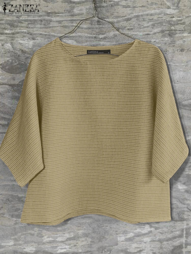 Blusa de Verano para Mujer  | Cuello Redondo | Manga 3/4 y Tamaño Grande | Ticotrendy