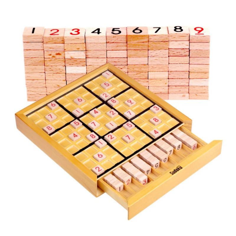 Juego de mesa Sudoku con azulejos y cajón, rompecabezas de números de 9x9, juguetes Montessori de madera, juegos lógicos para niños y adultos